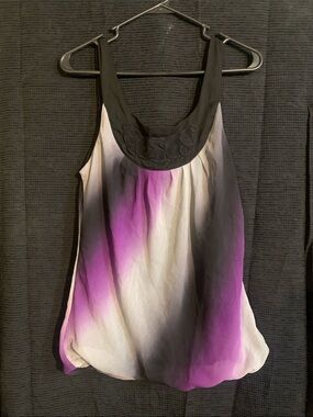 Wrapper Ombre Purple, Black & White Embroidered Yoke Tank